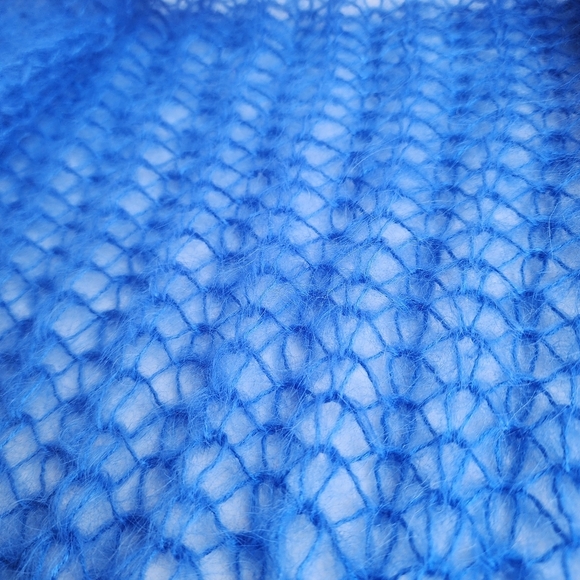 Handmade Fuzzy Mohair Wool Cardigan Sweater Women's Blue Dropped Shoulder Sz M - Picture 12 of 12
